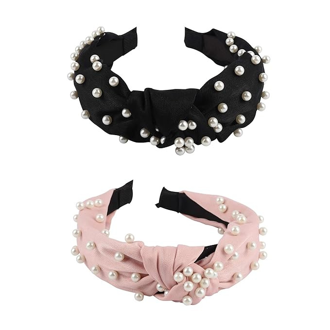 WBCBEC 2 Pieces Pearl Headbands Knot Turban Headband for Women Hair Hoops Fashion Hair Accessorie... | Amazon (US)