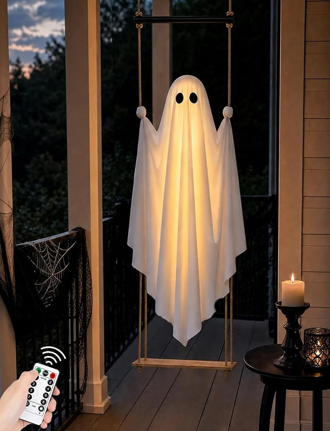Halloween Decorations Outdoor 3.7FT Pre-Assembled Hanging Swing Ghost | ready-to-hang ghost,remot... | Amazon (US)