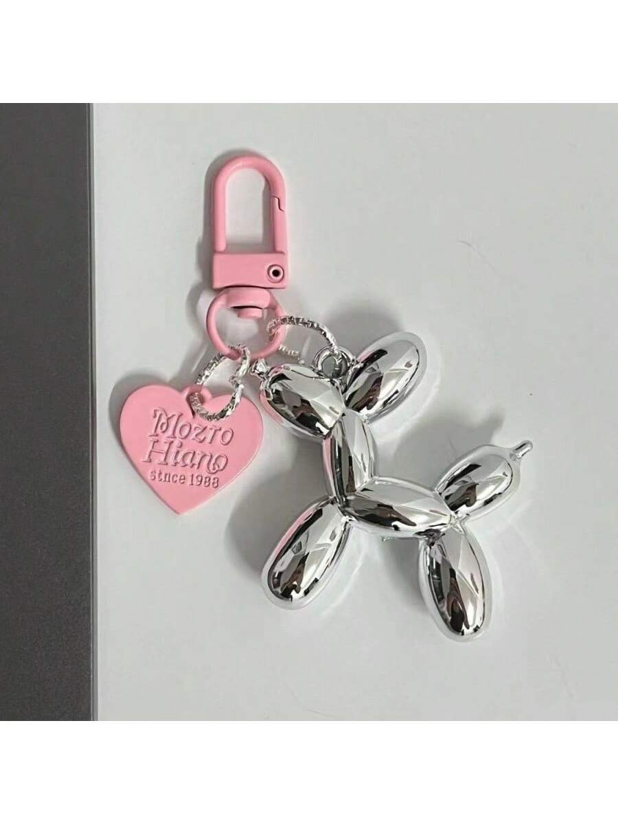 1pc Millennium Style Classic Silver Balloon Dog Keychain With Heart Pendant Halloween | SHEIN