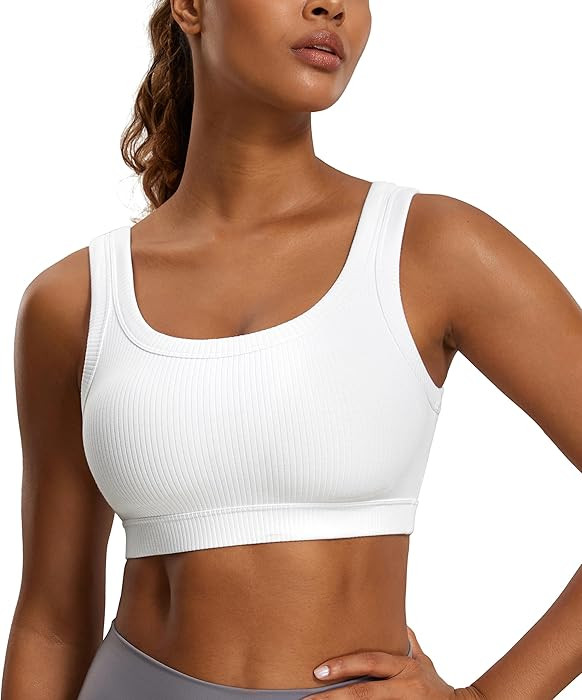 CRZ YOGA Ribbed Sports Bras for Women - U Back Wireless Medium Impact Padded Yoga Workout Cami | Amazon (US)