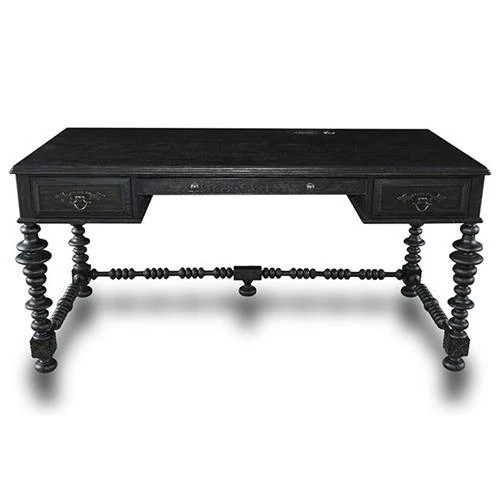 Lisbon Updated Traditional Worn Black Oak Wood Writing Desk | Kathy Kuo Home