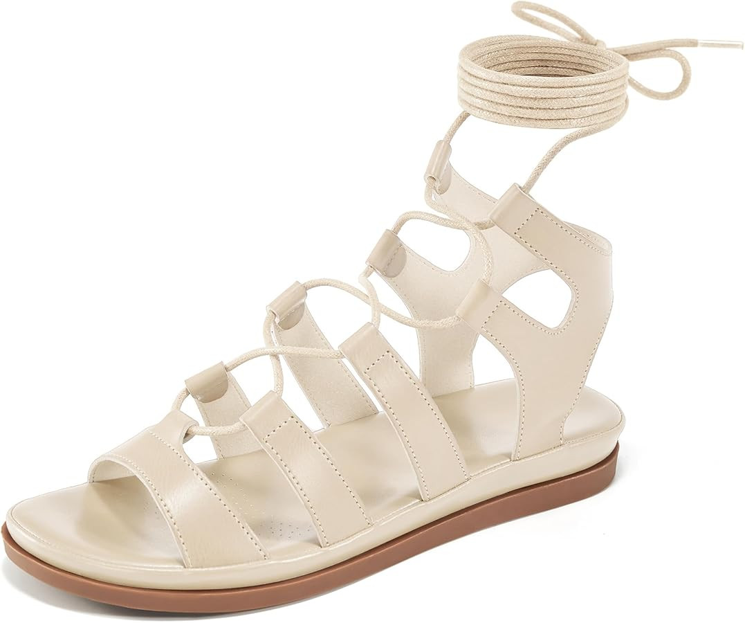 HARENCE Summer Flat Sandals for Women: Comfortable Strappy Cross Lace Up Gladiator Flats Shoes Dr... | Amazon (US)