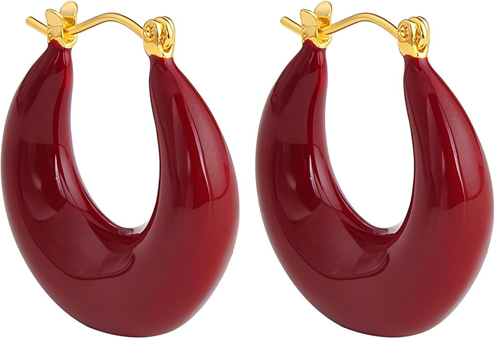18K Burgundy Black Green Brown Cold Enamel Glossy Hoops Earrings | Hypoallergenic Luxury Lightwei... | Amazon (US)