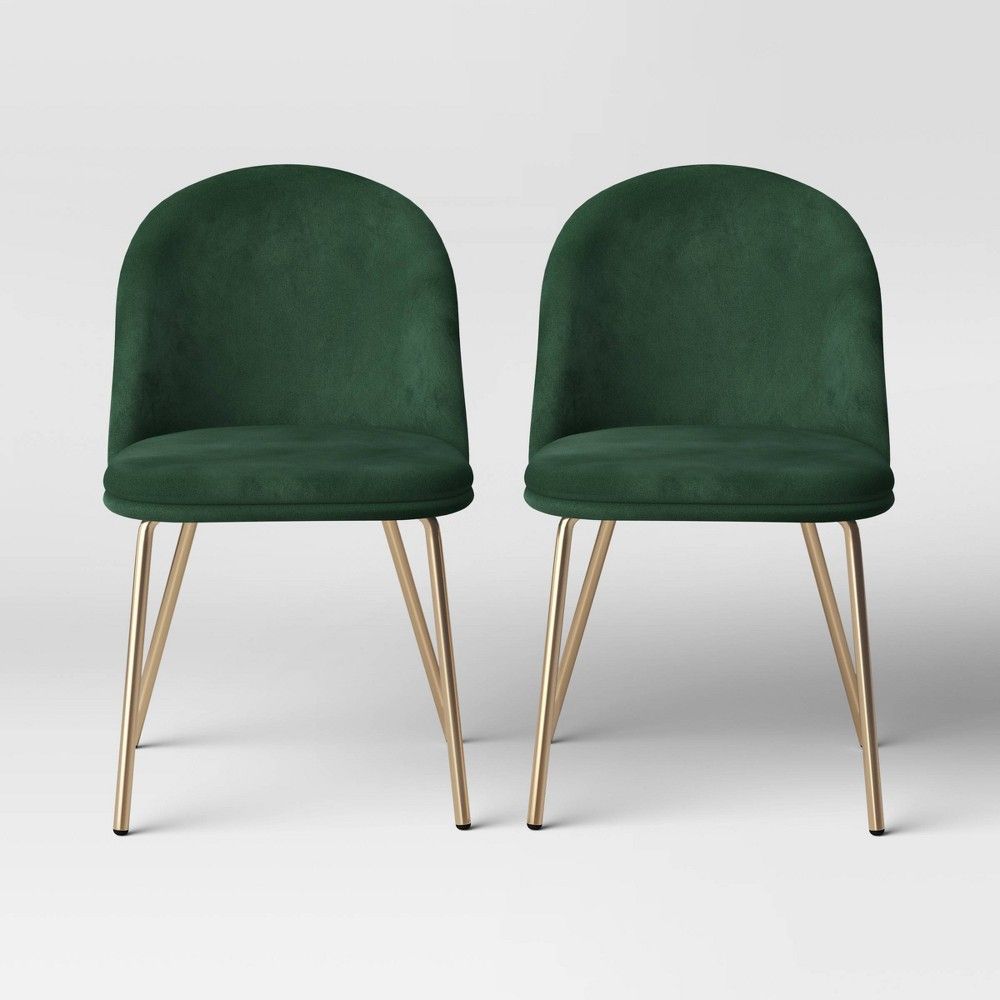 Set of 2 Nils Brass Base Dining Chair Velvet Forest Green - Project 62 | Target