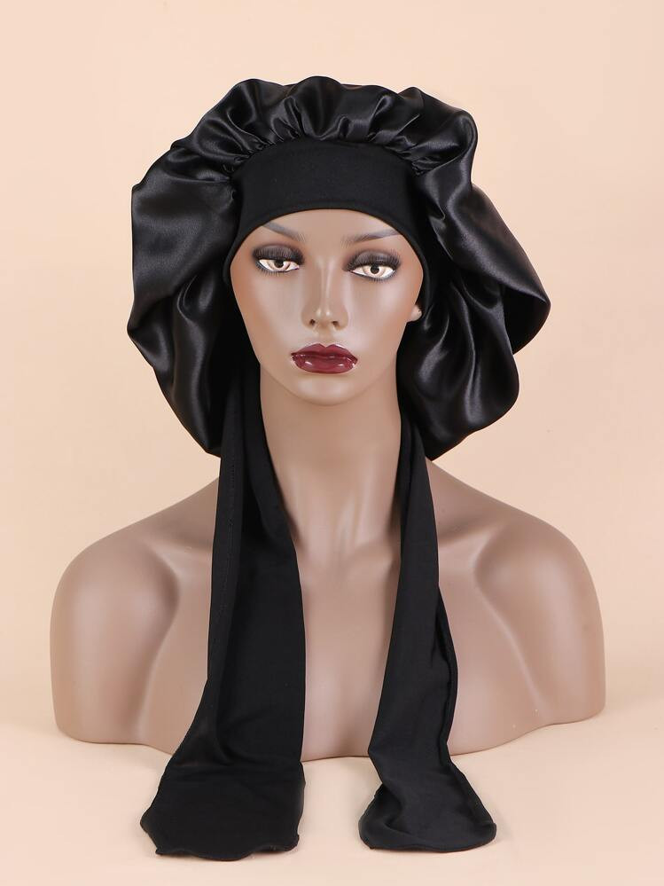 Trends1pc Solid Color Women's Sleep Cap With Two Long Tails Silk Bonnet Satin Bonnet | SHEIN