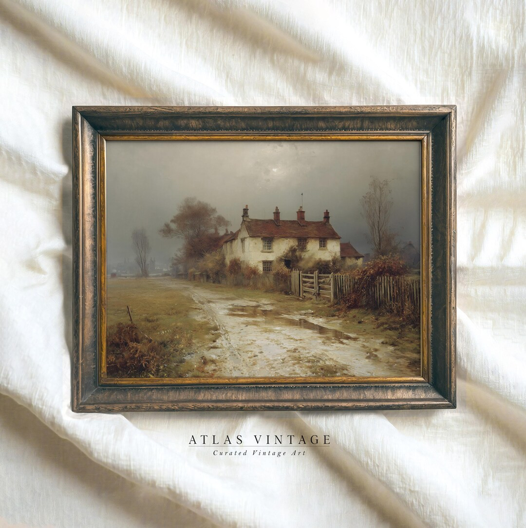 Vintage Countryside Cottage Print, Printable Rustic Fall Farmhouse Wall Art, Muted Cozy Cottageco... | Etsy (US)