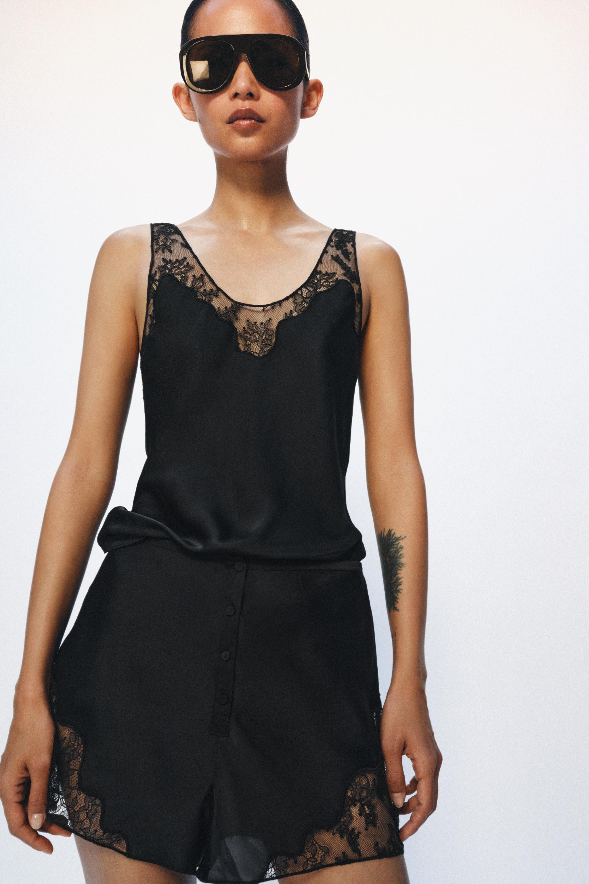 ZW COLLECTION SATIN LACE TOP | Zara UK