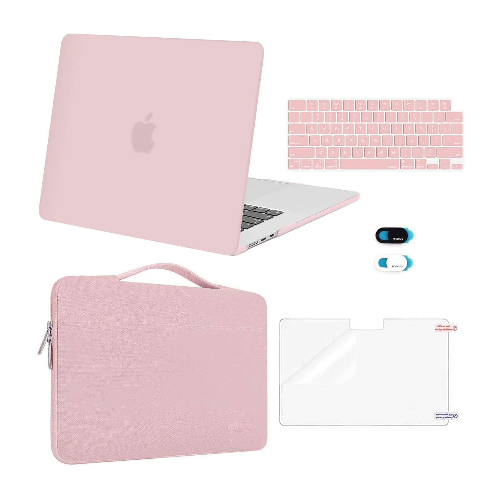 MOSISO Compatible with MacBook Air 15 inch Case 2025 2024 2023 Release M4 A3241 M3 A3114 M2 A2941, Plastic Hard Shell&Carrying Sleeve Bag&Keyboard Cover&Webcam Cover&Screen Protector, Baby Pink | Amazon (US)