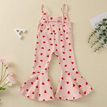 CHAUKAREAUL Valentine's Day One-Piece Outfits Toddler Baby Girl Ribbed Sleeveless Bell-Bottoms Ro... | Amazon (US)