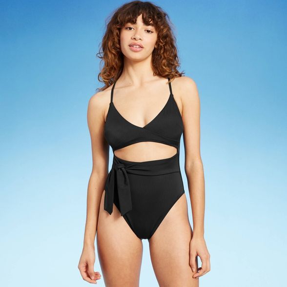 Women's Front Cut Out Sash-Tie Ribbed One Piece Swimsuit - Shade & Shore™ | Target