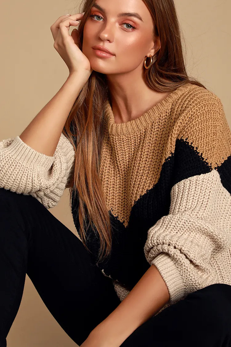 Autumn Leaves Tan Multi Chevron Stripe Knit Sweater | Lulus