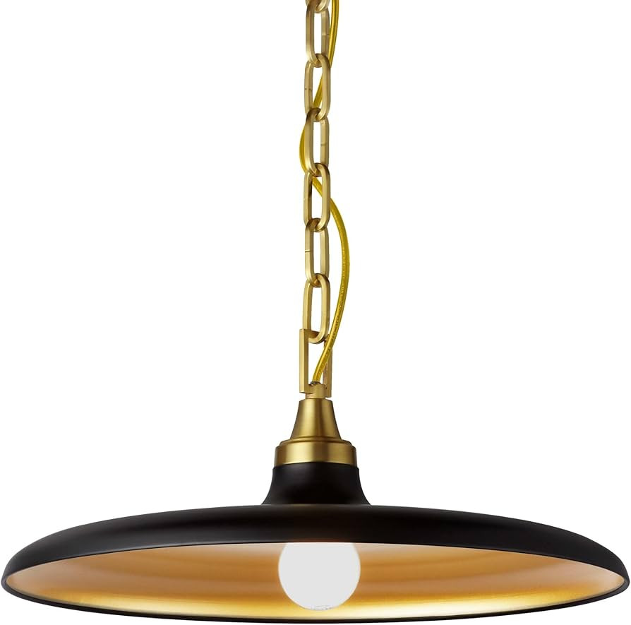 Dainolite 1 Light Incandescent Pendant Aged Brass with Matte Black & Gold Shade | Amazon (US)