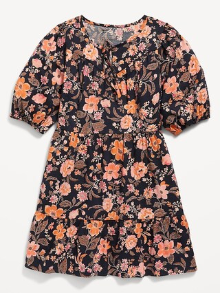 Puff-Sleeve Tiered Floral-Print Swing Dress for Girls | Old Navy (US)