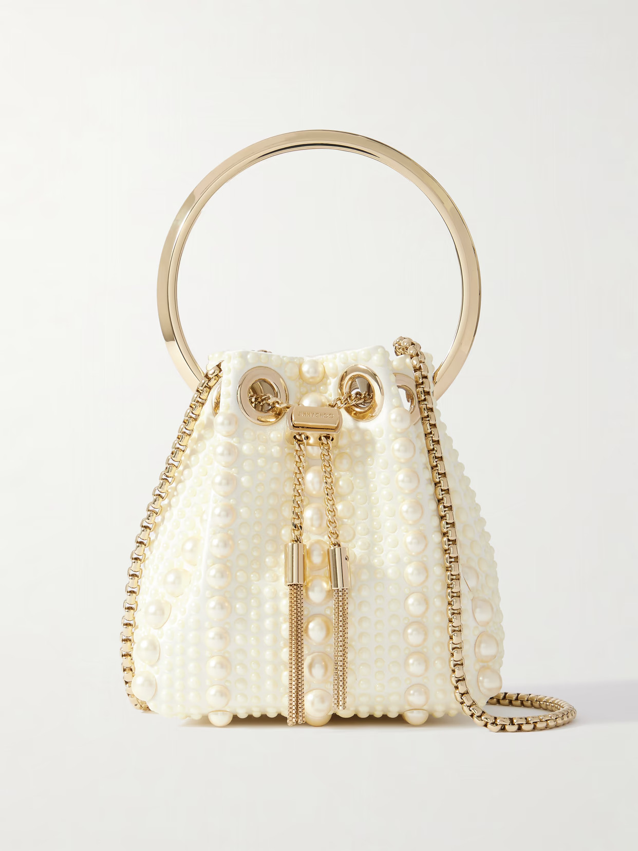 Jimmy Choo - Bon Bon Micro Embellished Satin Bucket Bag - Ivory | NET-A-PORTER (UK & EU)