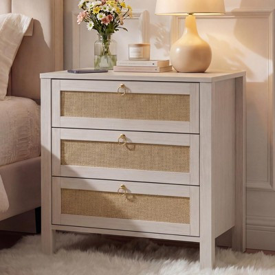 Modern White Rattan Bedside Table - Elegant Bedroom bedside table - Spacious Storage - Contemporary Bedside Furniture - Ideal for Bedrooms | Target