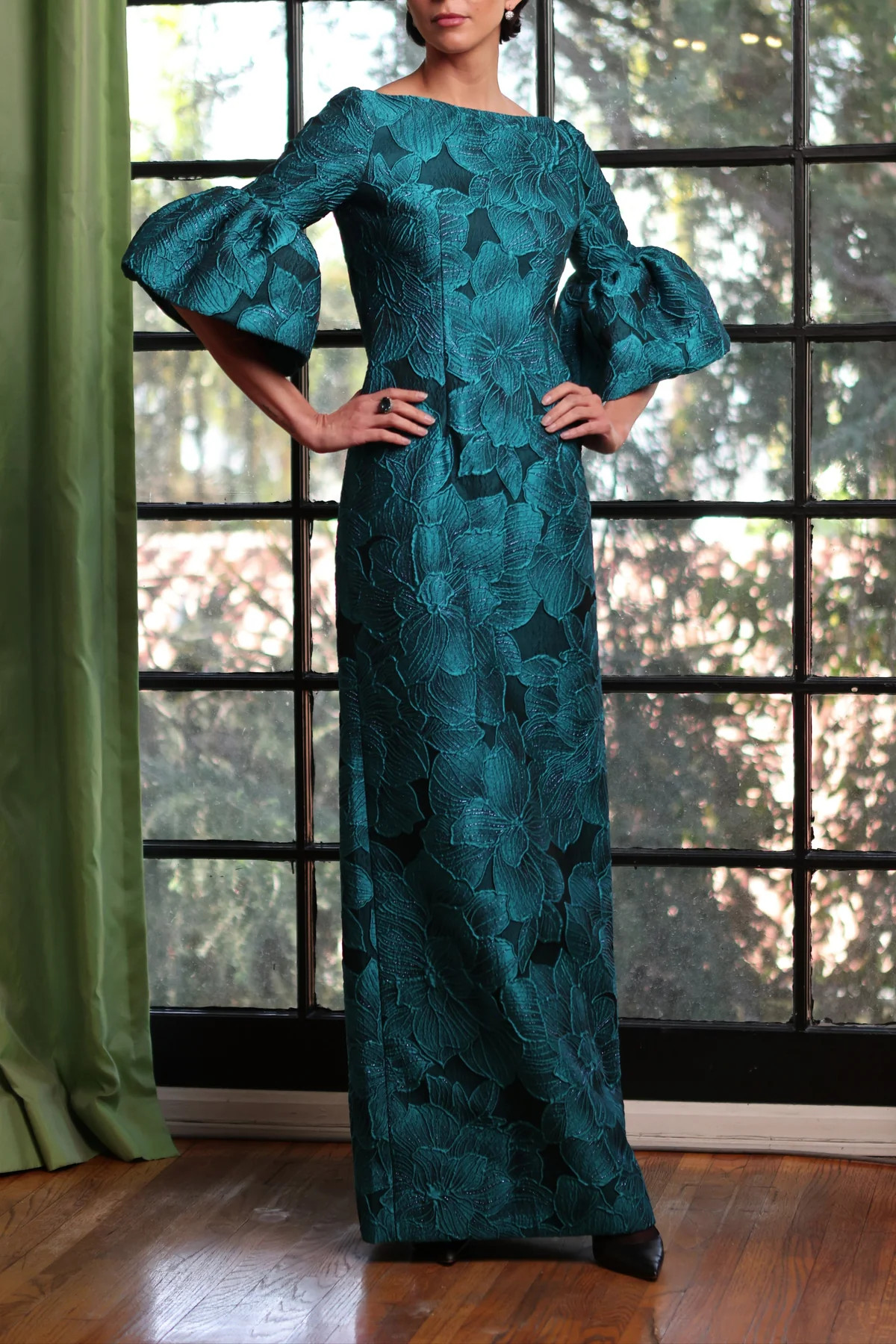 Column Gown Ruffle Sleeve in Ultra Marine Blue | Over The Moon