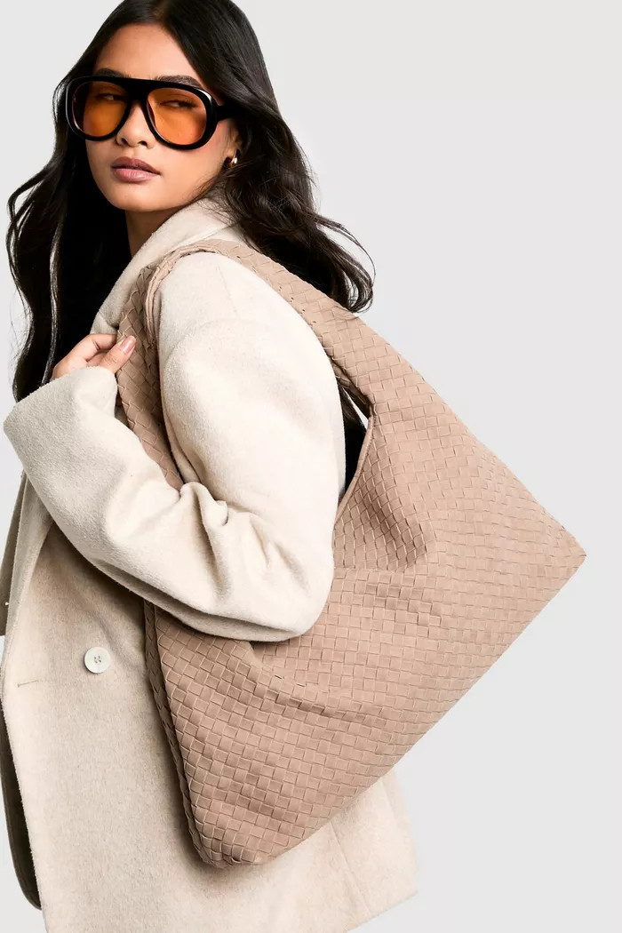 Faux Suede Oversized Woven Tote Bag | Boohoo.com (UK & IE)