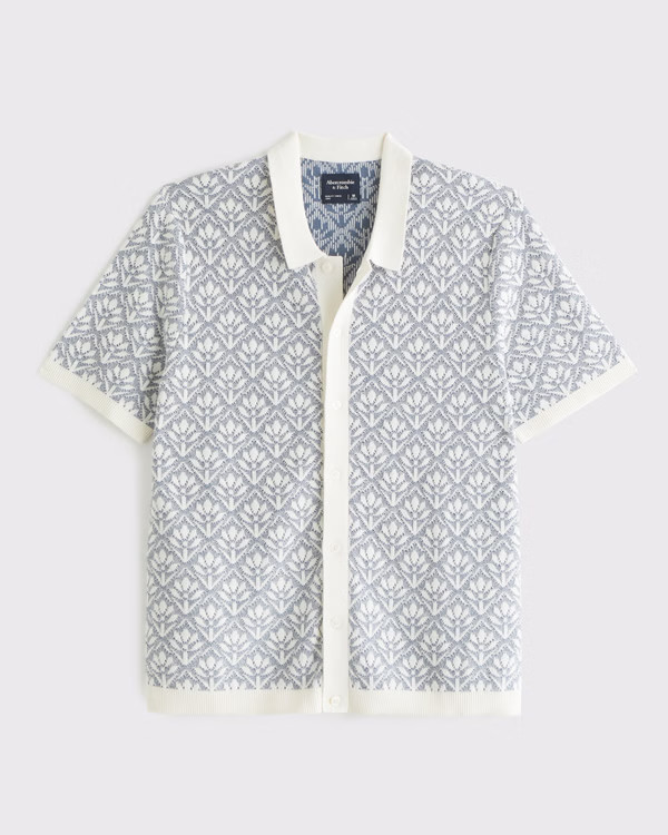 Jacquard Pattern Button-Through Sweater Polo | Abercrombie & Fitch (US)