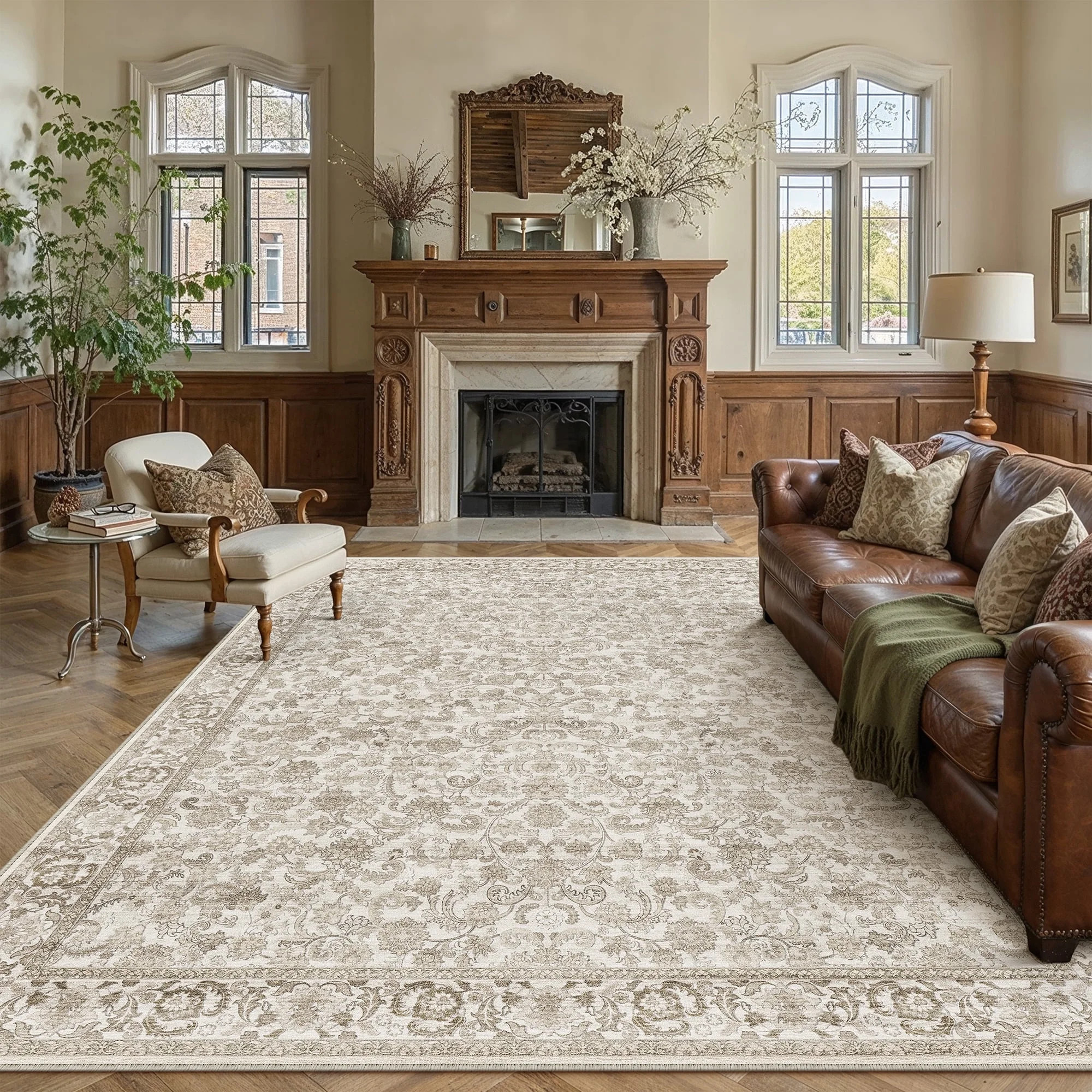 BERTHMEER Vintage Brown Large Area Rugs 8’x10' Clearance for Living Room Bedroom Office Dining Room Farmhouse Non Slip Washable Oriental Floral Traditional Distressed Rugs Carpets | Walmart (US)