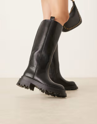 ASOS DESIGN Cecilia chunky flat knee boots in black | ASOS | ASOS (Global)