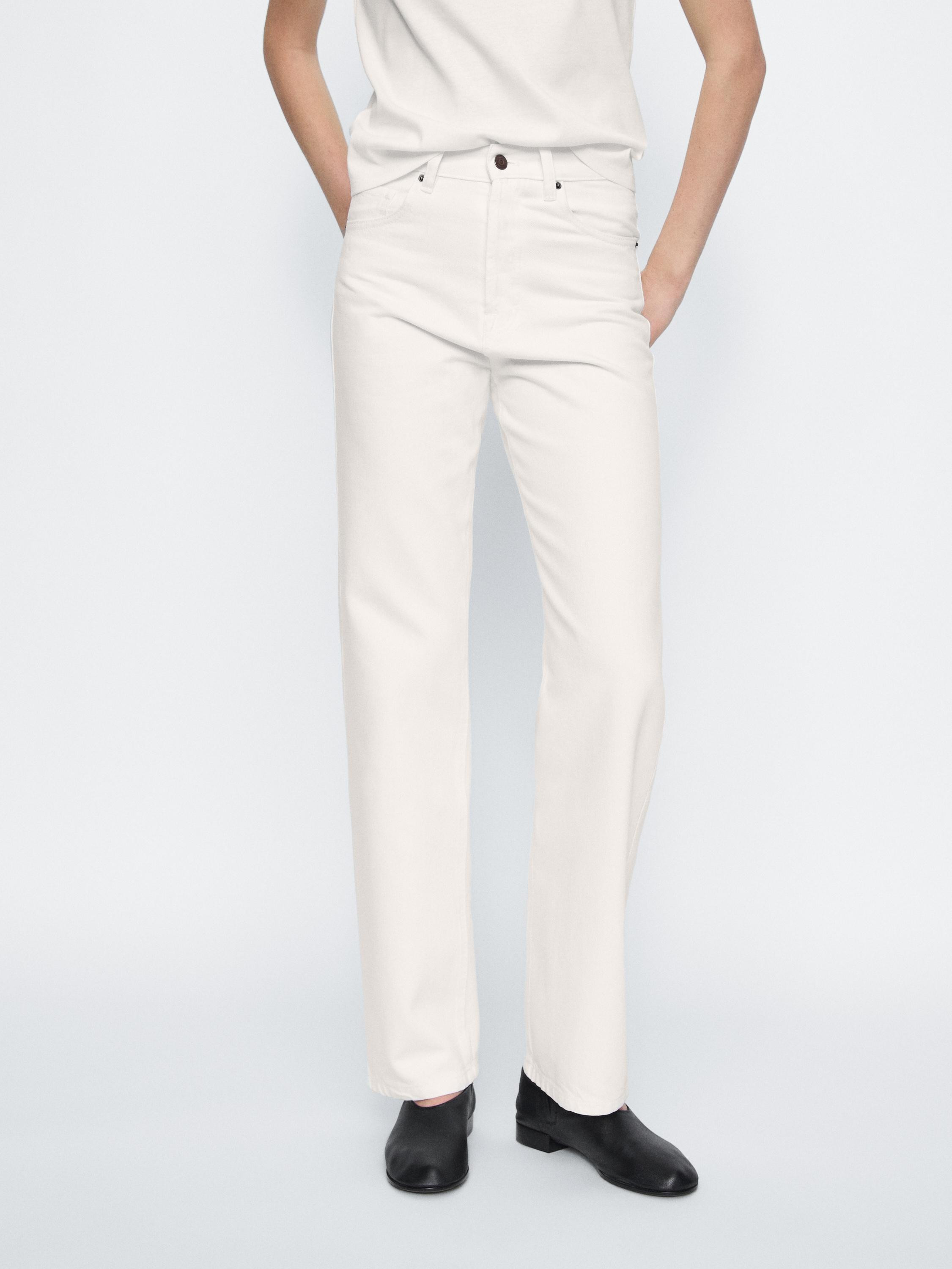 Cotton blend high-waist straight-leg jeans | Massimo Dutti US