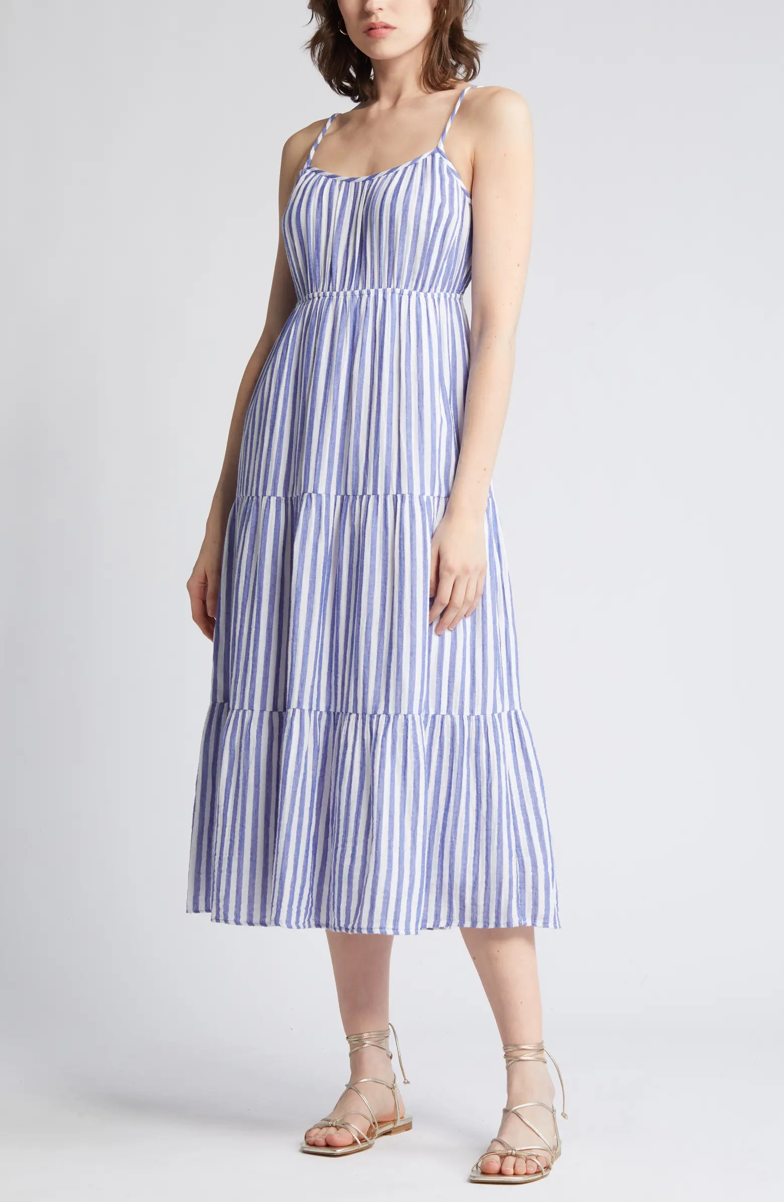 Blakely Stripe Organic Cotton Tiered Midi Sundress | Nordstrom