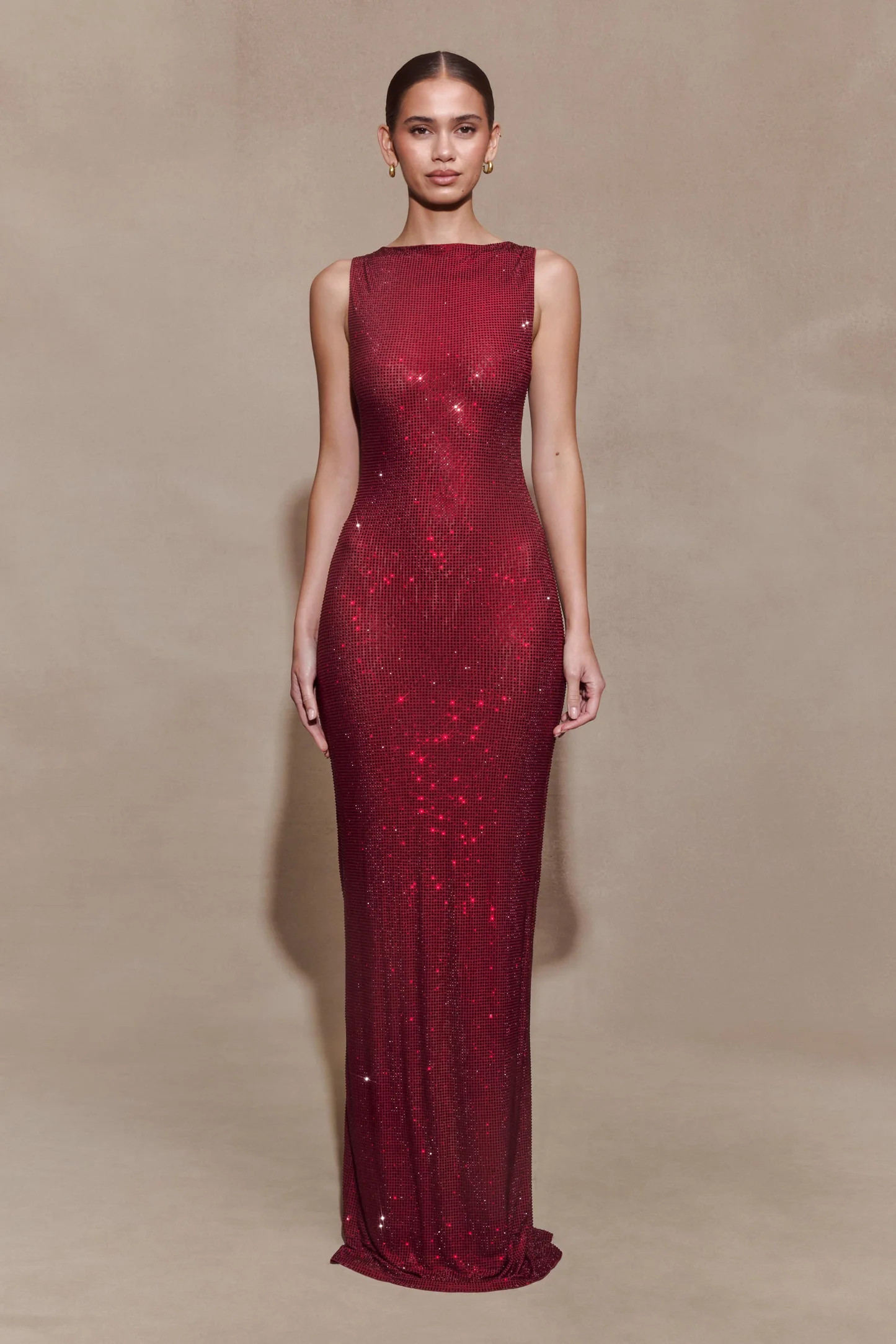 Magnolia Sleeveless Diamante Maxi Dress - Wine | MESHKI US