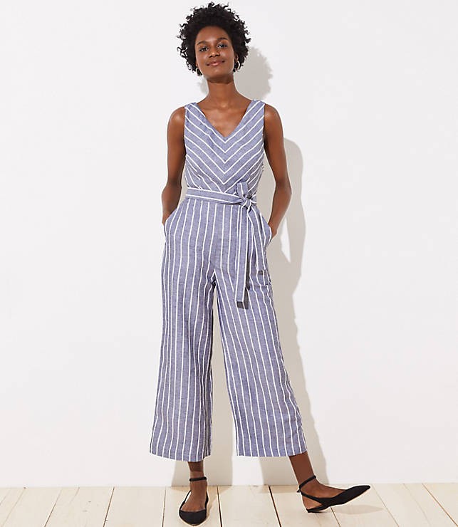 Striped Tie Waist Jumpsuit | LOFT