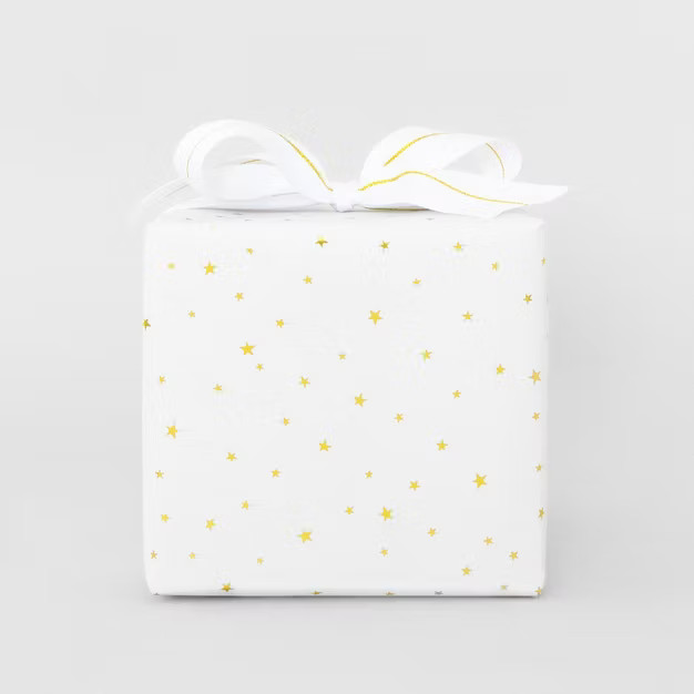 30 sq ft Gold and White Scattered Star Gift Wrap - Sugar Paper™ + Target | Target