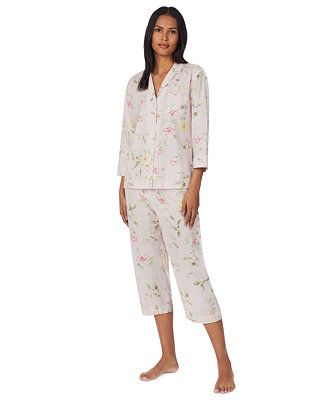 Lauren Ralph Lauren Petite 3/4-Sleeve & Capri Pajama Pants Set  & Reviews - All Pajamas, Robes & ... | Macys (US)
