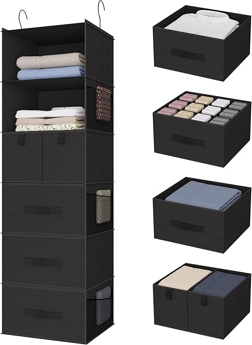 6-Shelves Hanging Closet Organizer with 5 Different Drawers, Foldable Closet Organizers and Stora... | Amazon (US)