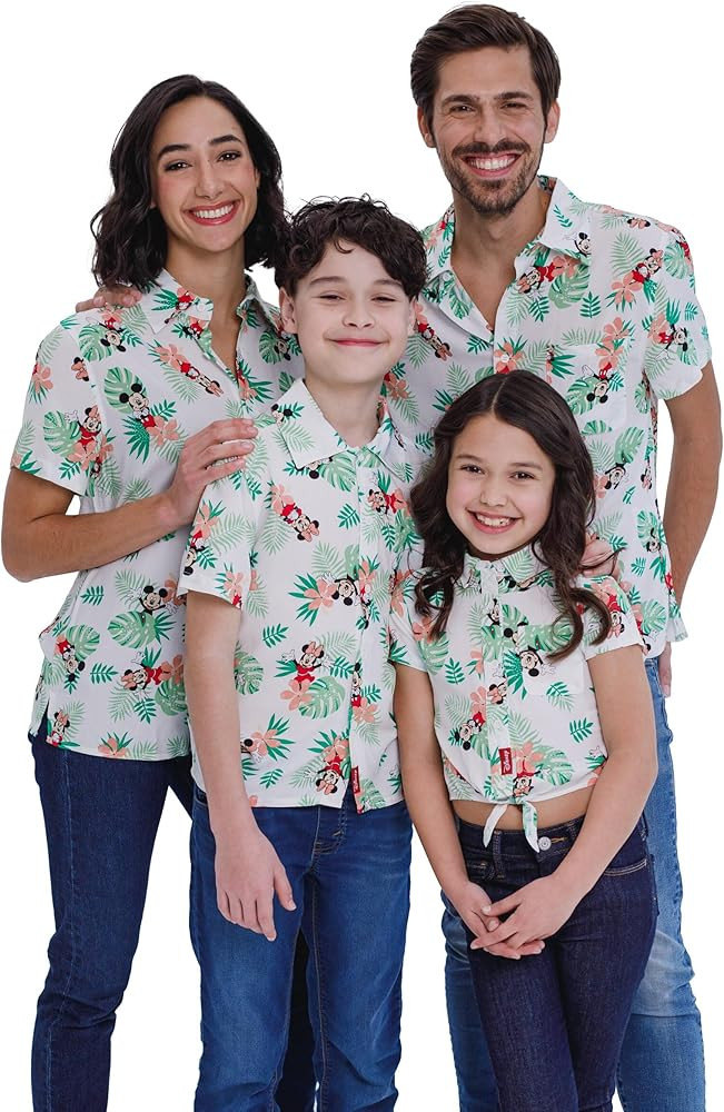 Disney Mickey Mouse Minnie Mouse Hawaiian Matching Family Hawaiian Button Down Shirt Adult | Amazon (US)