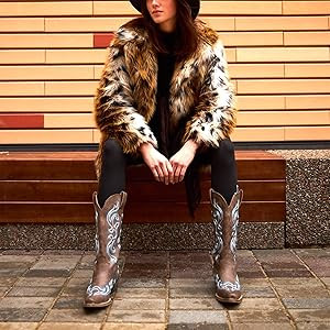 HISEA Rollda Cowboy Boots for Women Western Cowgirl Boots with Chunky Heel Ladies Snip Toe Mid-Ca... | Amazon (US)