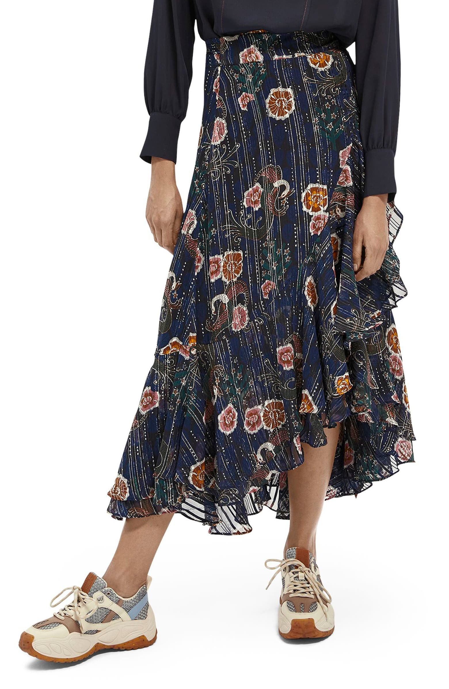 Metallic Thread Floral Wrap Skirt | Nordstrom