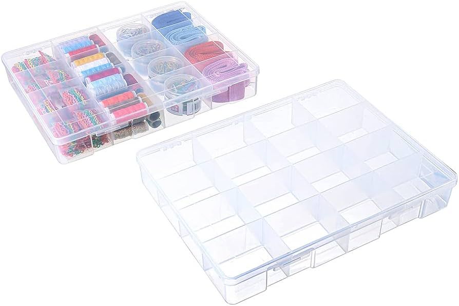 BangQiao 2 Pack Fixed 16 Grids Clear Plastic Large Compartment Container Case, Transparent Organi... | Amazon (US)