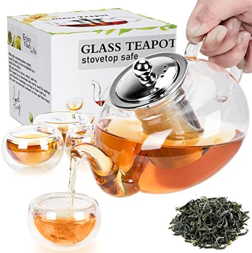 Glass Teapot, MOUTOP Teapot Set with Stainless Steel Infuser & Lid, Stovetop Safe Glass Teapot (4... | Amazon (US)
