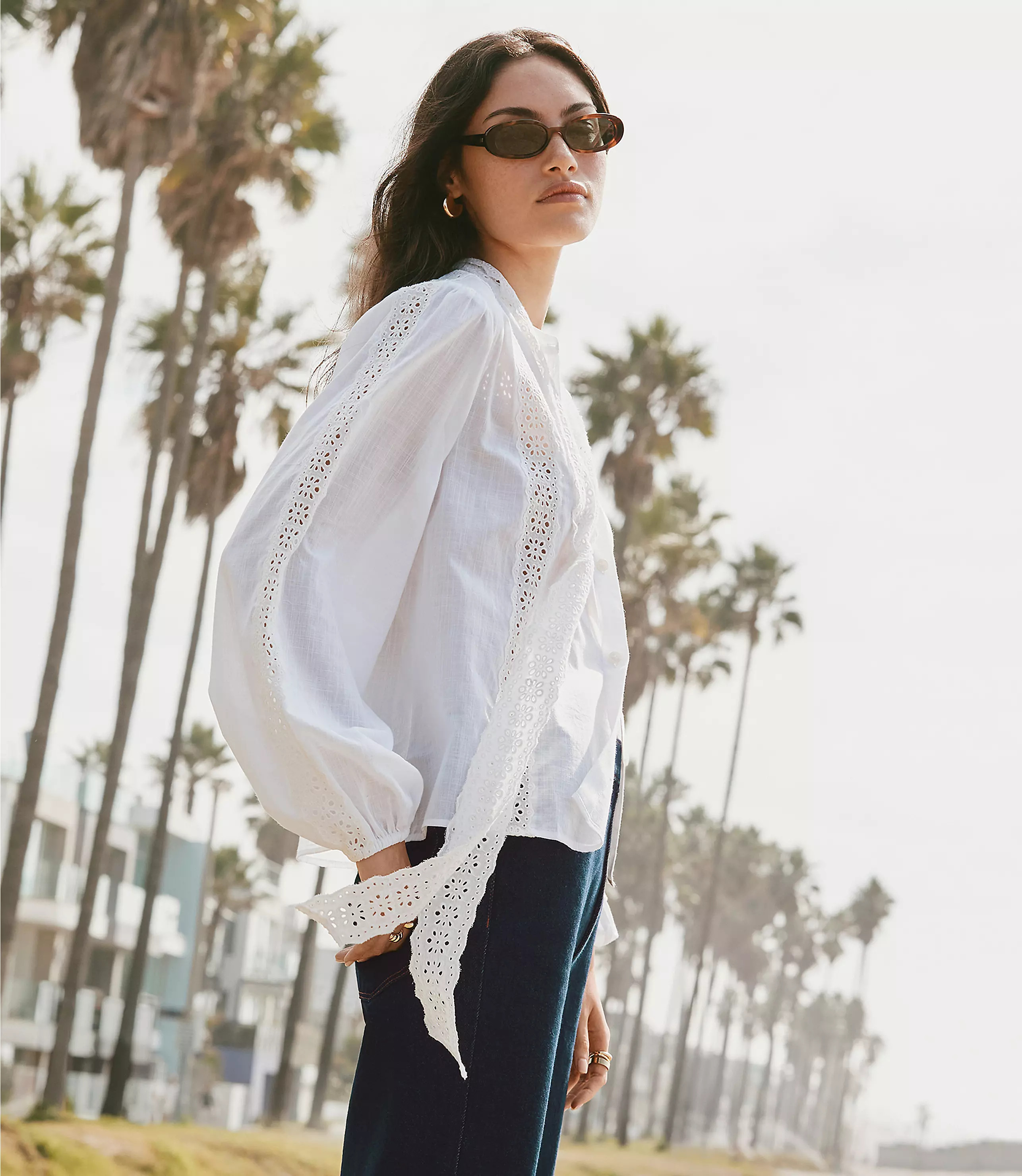 Scalloped Eyelet Bow Blouse | LOFT