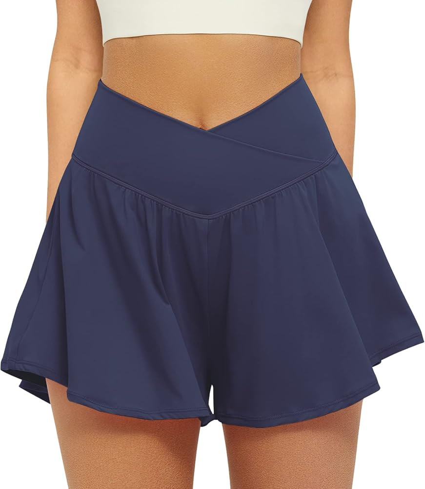 FireSwan Crossover Athletic Shorts for Women 2 in 1 Flowy Running Shorts with Pockets Spandex But... | Amazon (US)