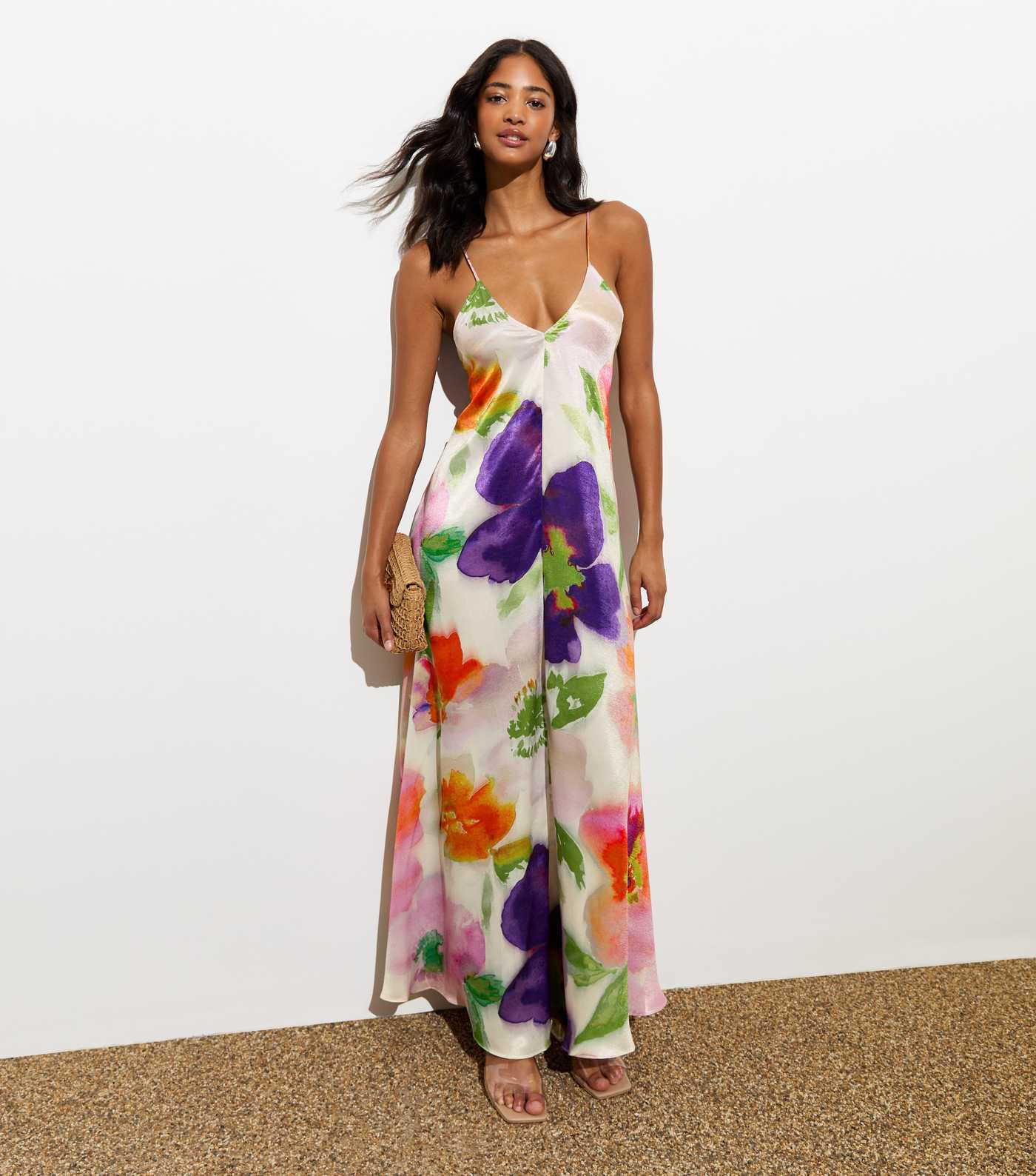 Cream Floral Print Strappy Maxi Dress | New Look | New Look (UK)
