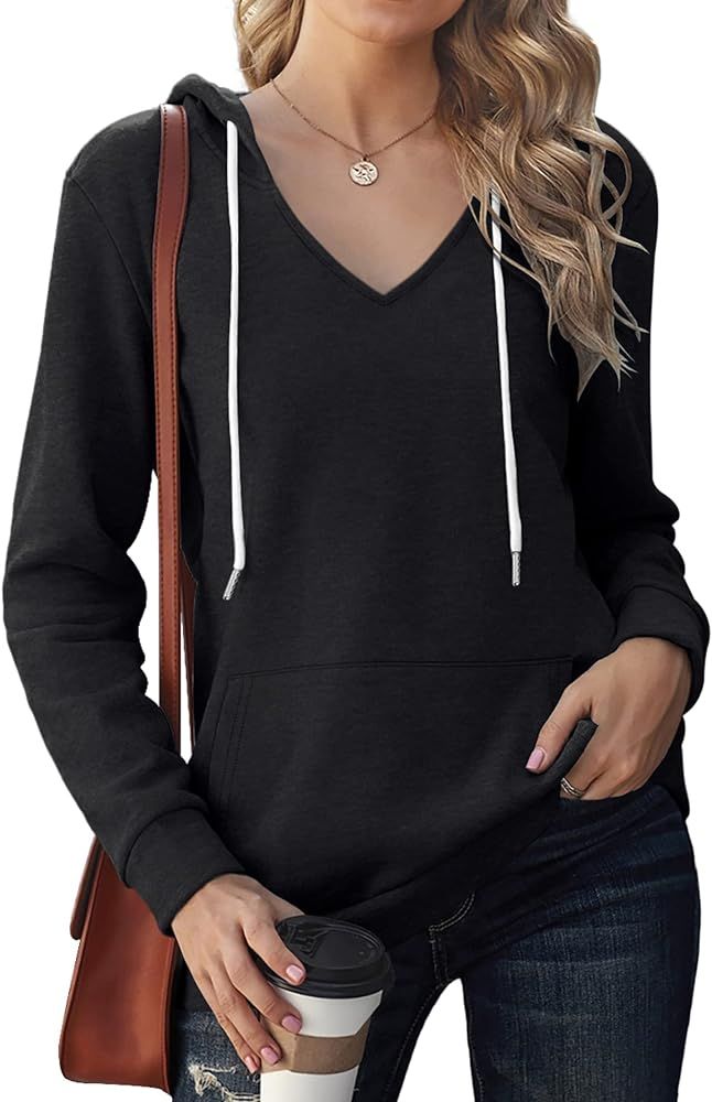 Amazon.com: Black Hoodies For Women V Neck Fashion Sweatshirt Casual Fall Clothes S : Clothing, S... | Amazon (US)