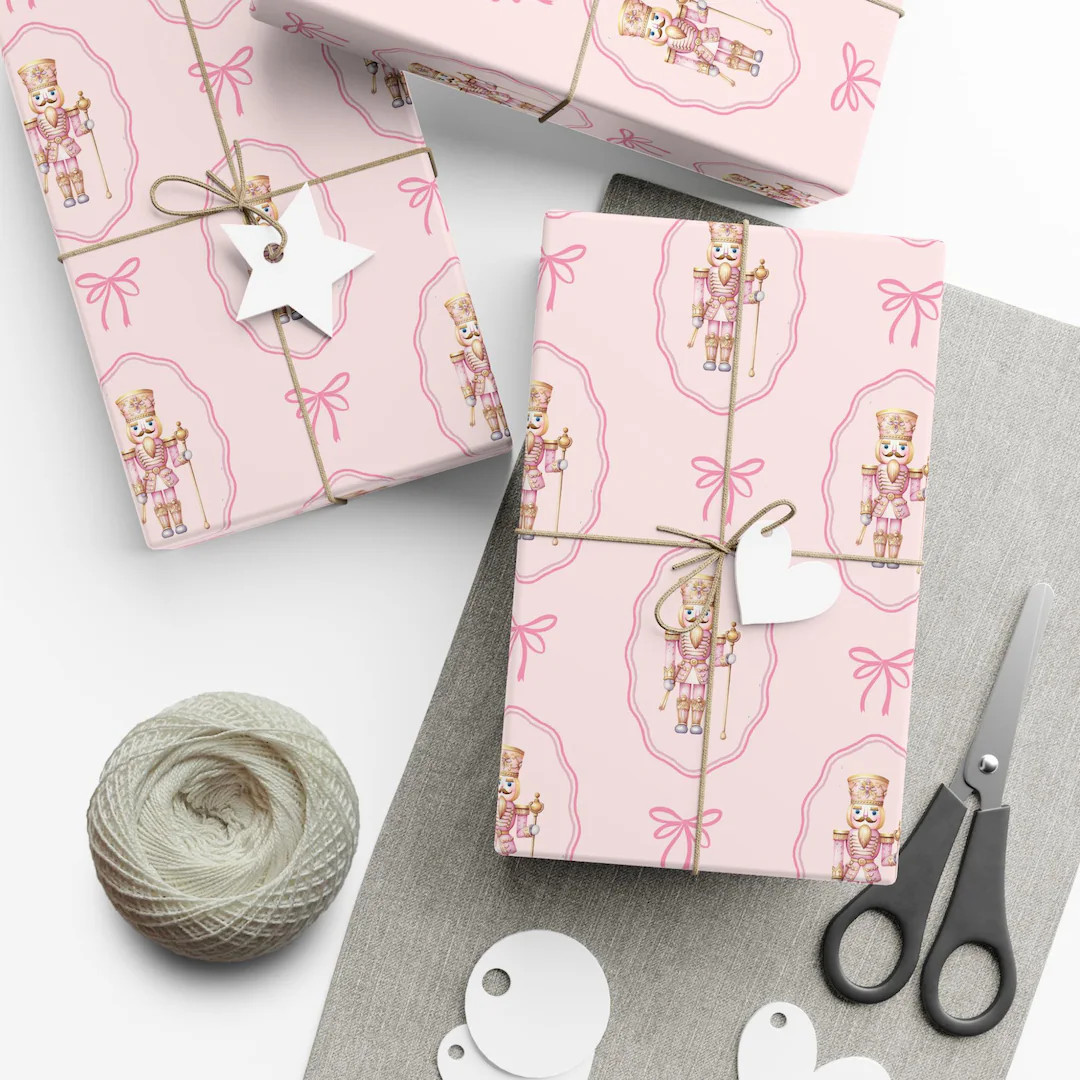 Christmas Nutcracker Gift Wrap, Pink Christmas Wrapping Paper, Coquette Gift Wrap, Cute Winter Wr... | Etsy (US)