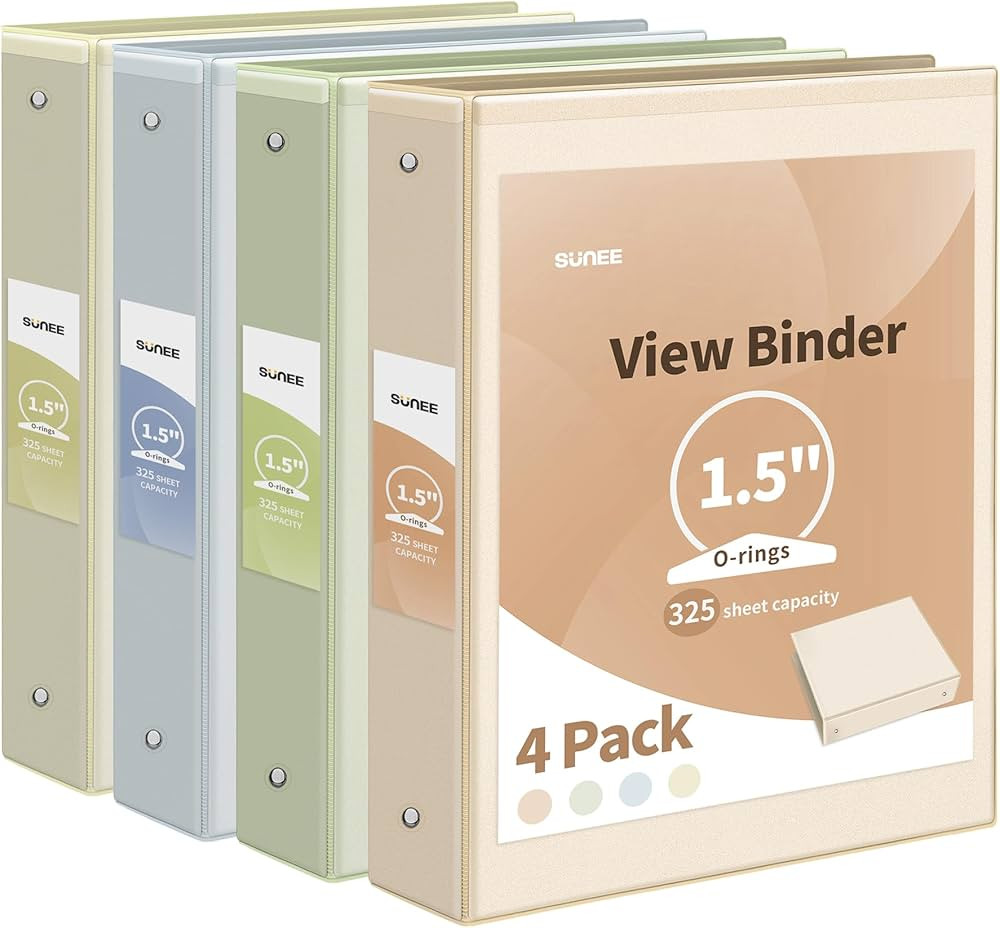 SUNEE 3 Ring Binder 1.5 Inch 4 Pack, Clear 1 1/2 Inch View Binder Three Ring PVC-Free (Fit 8.5x11... | Amazon (US)