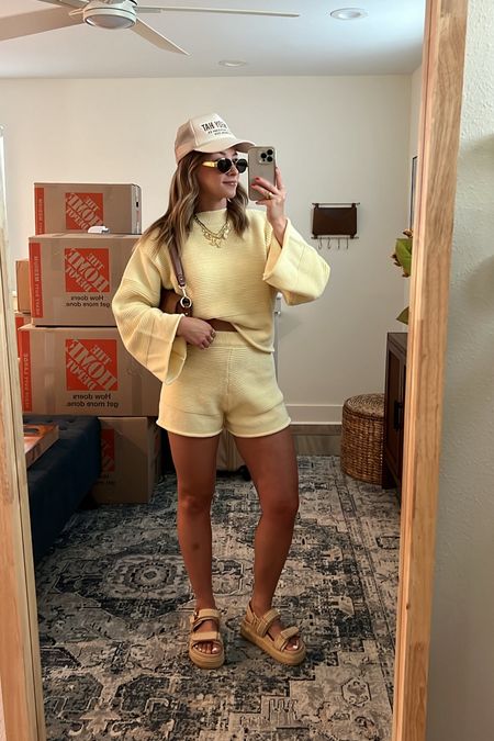 5/22/24 Loveee a matching set outfit 🫶🏼 Wearing a size s/m in the set!! Use code “VANESSAF” for $$ off!! Matching set, loungewear, loungewear set, yellow lounge set, yellow outfit, summer outfits, summer fashion, summer fashion trends, summer fashion 2024
