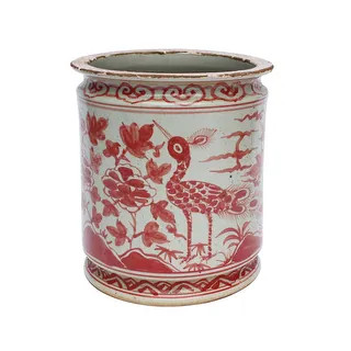 Coral Red Orchid Pot Bird Motif | Bed Bath & Beyond