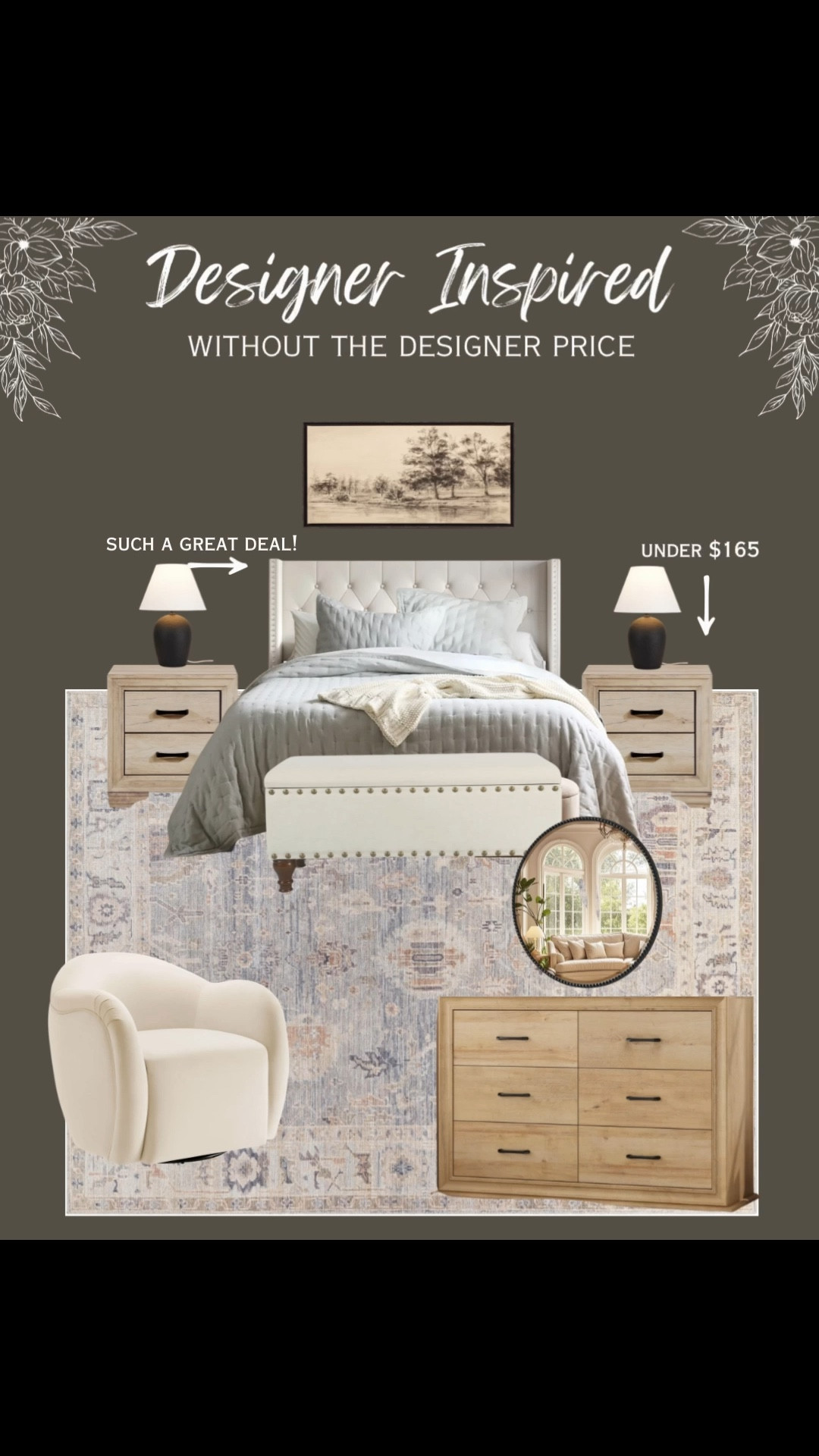 Everything is pretty much on sale right now! These are all Pottery Barn or Crate and Barrel looks for less! The bedding is a PB look for less and I ordered this bedding quilt a few weeks ago and it’s the softest material so luxe for like half the price 🙌 the nightstands are such a great deal right now and the bed frame! If you love blues like me this rug is so gorgeous! It will probably be my next rug! 😍bedroom, farmhouse bedroom, bed frame, upholstered bed frame, bedframe, storage bench, bedroom storage bench, dresser, wall art, transitional home, transitional bedroom, neutral bedroom, table lamp, nightstand lamp, swivel chair, accent chair, master bedroom, bedroom mood board, designer inspired, looks for less

#LTKHome #LTKSaleAlert #LTKvlog