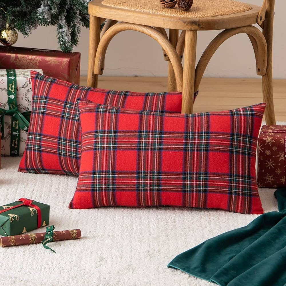 AQOTHES Pack of 2 Christmas Plaid Decorative Throw Pillow Covers Scottish Tartan Cushion Case for... | Amazon (US)