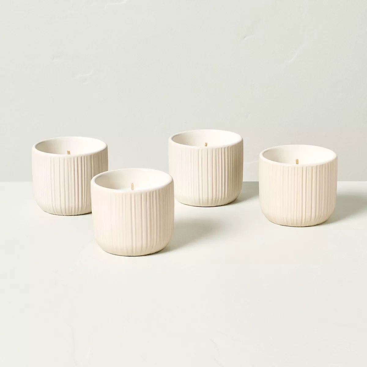 4pk Micro-Fluted Ceramic Citronella 6oz Mini Jar Candle Cream - Hearth & Hand™ with Magnolia | Target