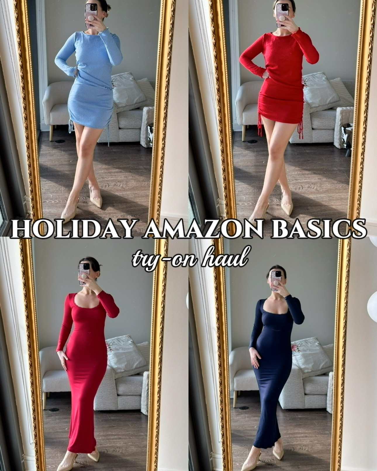 Swipe through to see some new holiday fashion finds from Amazon! These are from one of my fav brands, Qinsen, that I like because it always runs true to size and has reliable quality 🫶 Plus good prices & sales too hehe ♥️ LETTUCE HEM 2 PIECE SKIRT SET: Wearing: size small Colors featured: red, light blue (also sold in other shades, like navy, beige, and black) Material: 22% Polyamide,38% Cotton,40% Acrylic ✅ Pros:  • Stretchy material ~ it’s super flattering and clings to your curves in all the right ways! • Price ~ the current price for this set is $29 on sale, which is great since you get both the top + bottom  🤔 Cons: • Softness of the material ~ tbh it’s not as soft as other items I’ve got from Qinsen, but it has more structure so that’s understandable! 💙 RIBBED SCOOPNECK LONG SLEEVE MAXI DRESS: Wearing: size small Colors featured: red, navy blue (also sold in green, grey, coffee, and black) Material: 78% nylon,22% spandex ✅ Pros: • Stretchy & soft material snatches your waist without feeling overly tight or uncomfy  • Length ~ not too long or too short! I’m 5’6 and it fit perfect. Even if you’re on the shorter side, you can simply pull up the dress & scrunch it around your waist and it’ll still look cute! 🤔 Cons: • None that I could find! 

amazon fashion finds, amazon favorites, basic matching set, affordable fashion ideas, colorful fashion, dopamine dressing, coconut girl, gift ideas for her, casual ootd, holiday party dress, skims outfit #amazonwinterfashion #fashionfinds #amazonfashionfinds #amazonmusthaves #LTKCyberWeek 

#LTKSeasonal #LTKHoliday