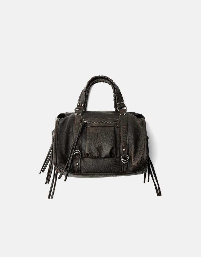 Worn-effect bowling bag with straps - Bags and purses - Women | Bershka UK