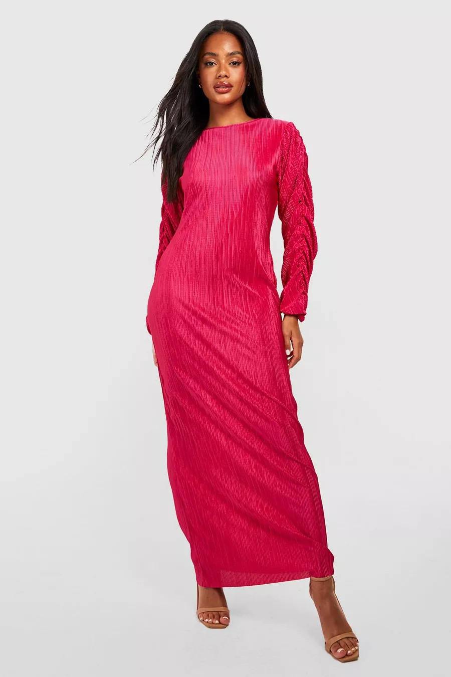 Plisse Rouched Sleeve Maxi Dress | Boohoo.com (NO)